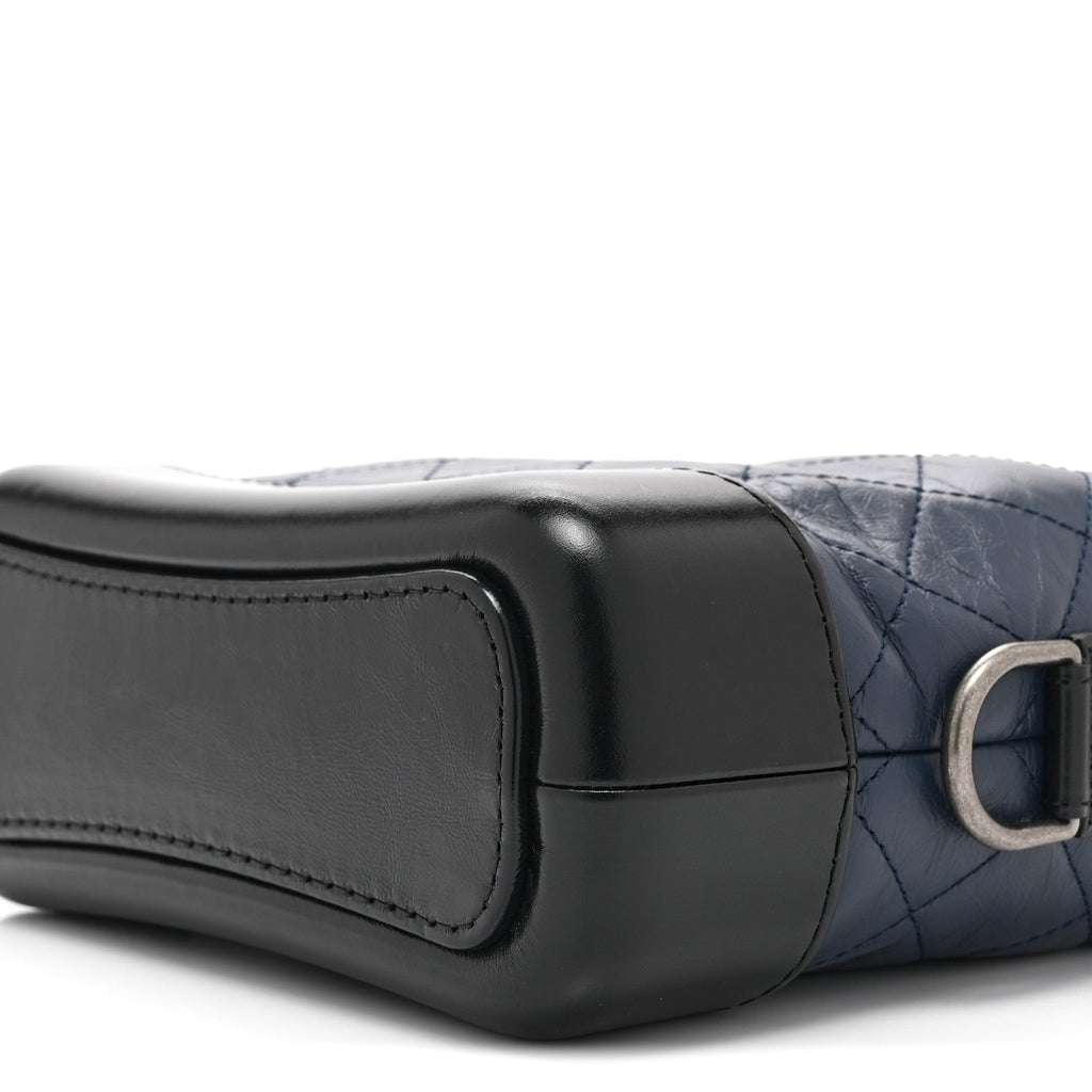 Chanel Aged Calfskin Quilted Small Gabrielle Hobo Navy Black