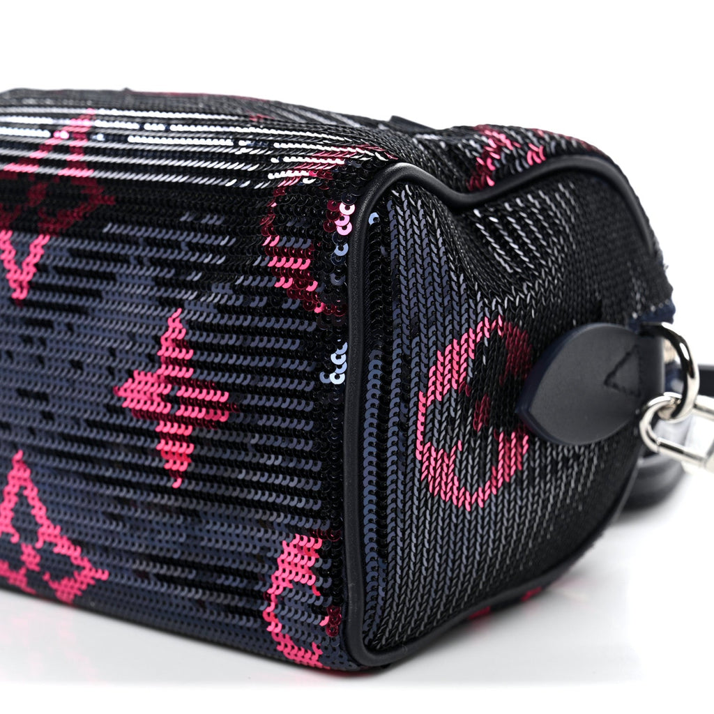 Louis Vuitton Giant Monogram Sequins Speedy Bandouliere 18 Navy Fuchsia
