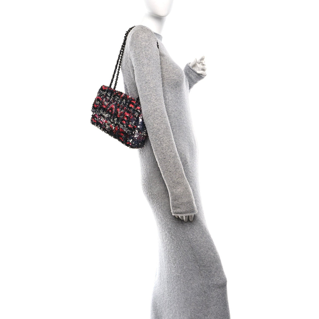 Chanel Sequin Logo Single Flap Pink Silver Black