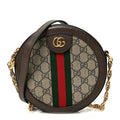 Gucci GG Supreme Monogram Web Mini Ophidia Round Shoulder Bag Brown