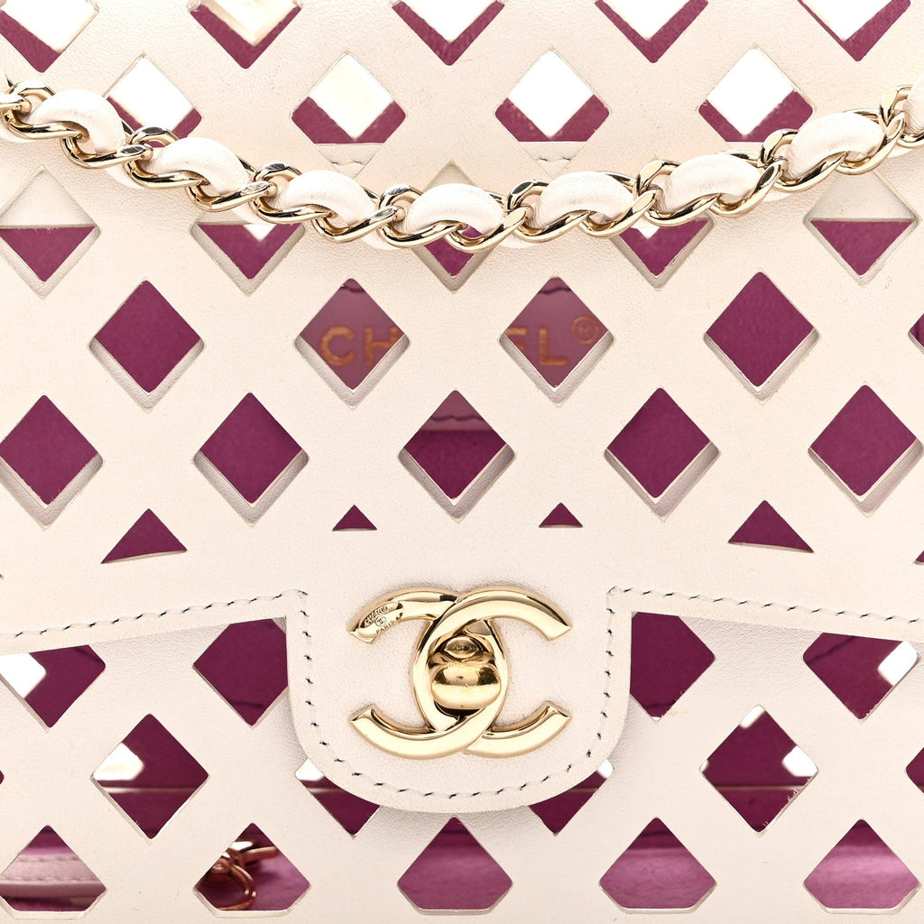 Chanel Lambskin Small Sea Through Flap White Multicolor