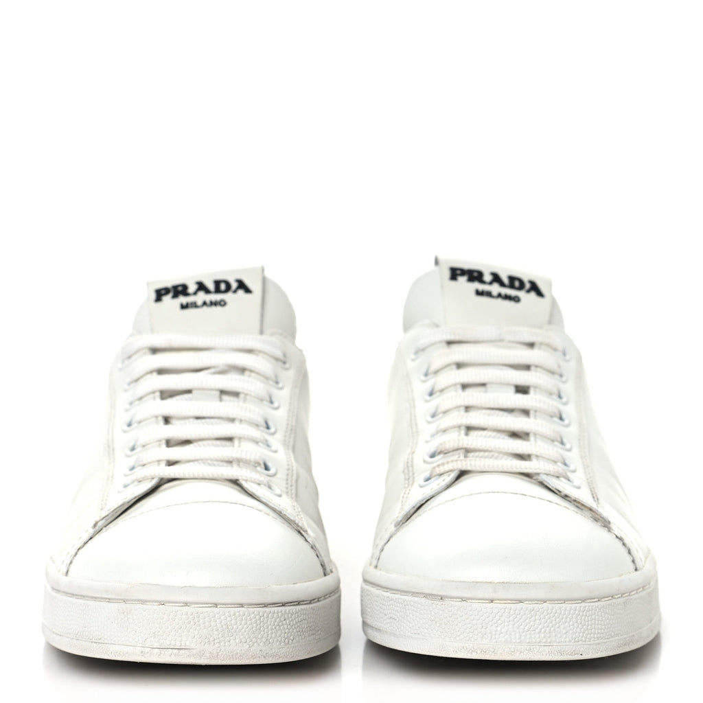 Prada Vitello Mens Logo Low Top Sneakers 43 White