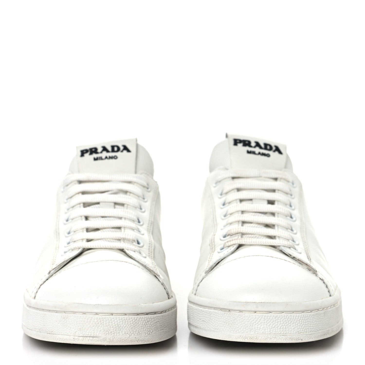 Prada Vitello Mens Logo Low Top Sneakers 43 White
