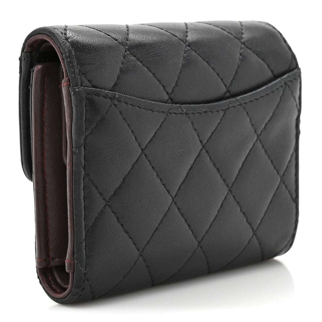 Lambskin Quilted Compact Flap Wallet Black