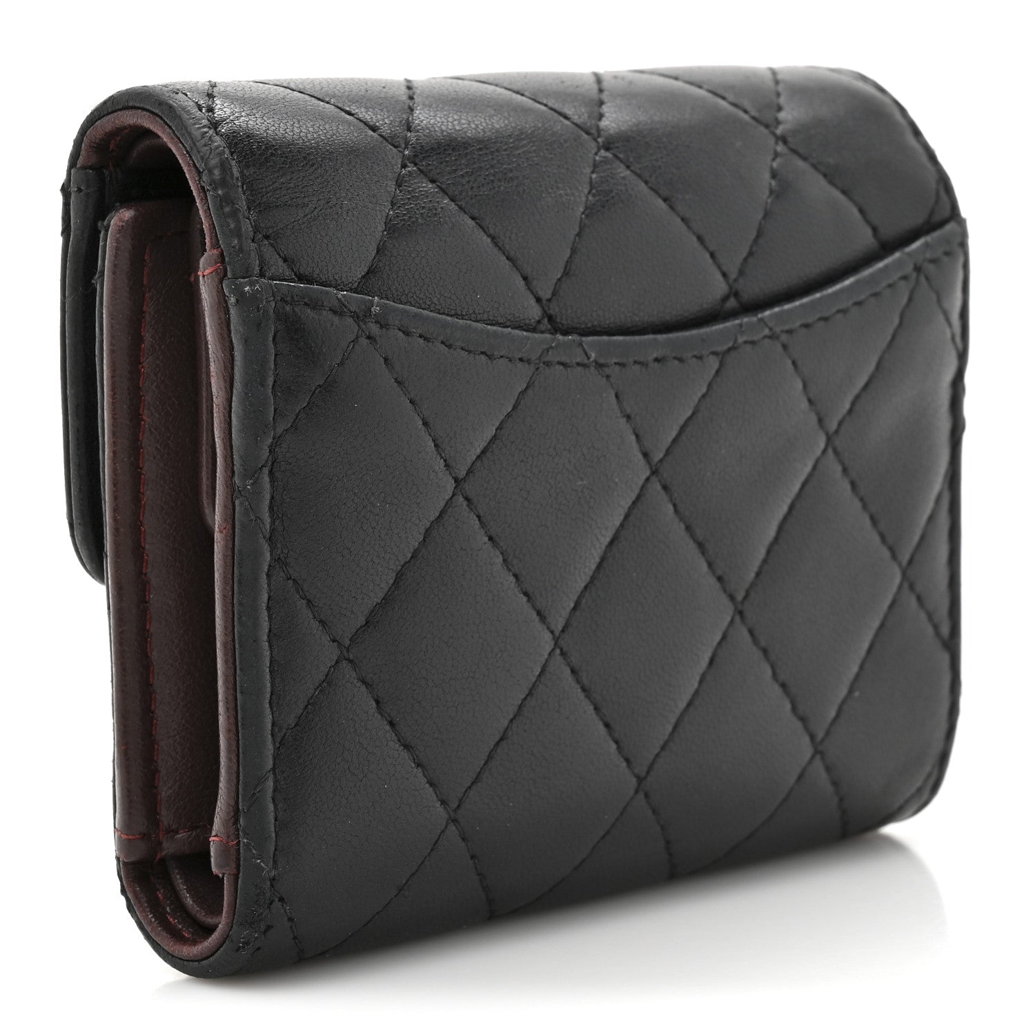 Lambskin Quilted Compact Flap Wallet Black