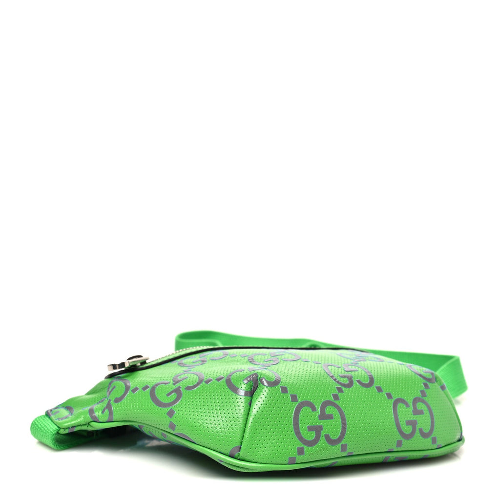 Gucci Calfskin GG Tennis Bi-Color Embossed Belt Bag Joy Green Joy Blue