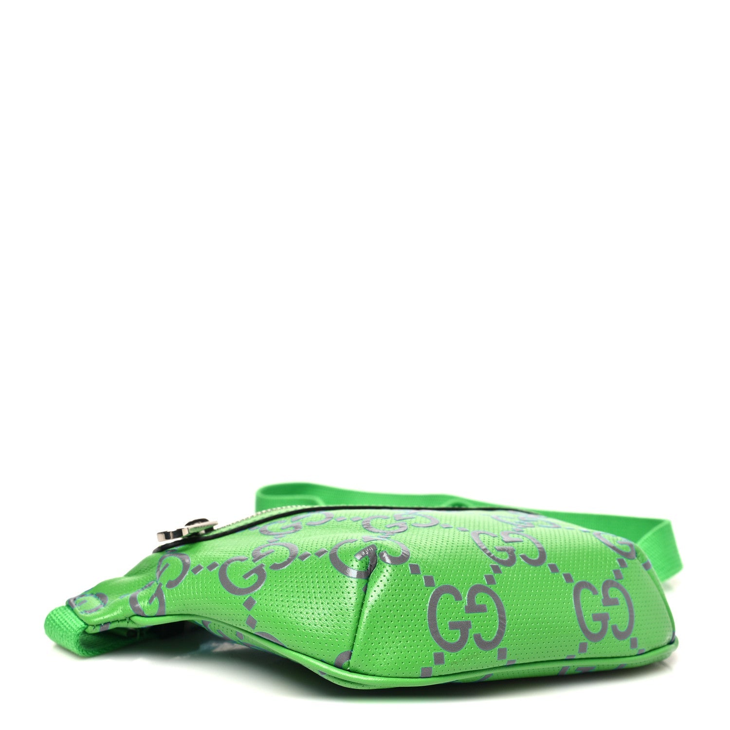 Gucci Calfskin GG Tennis Bi-Color Embossed Belt Bag Joy Green Joy Blue