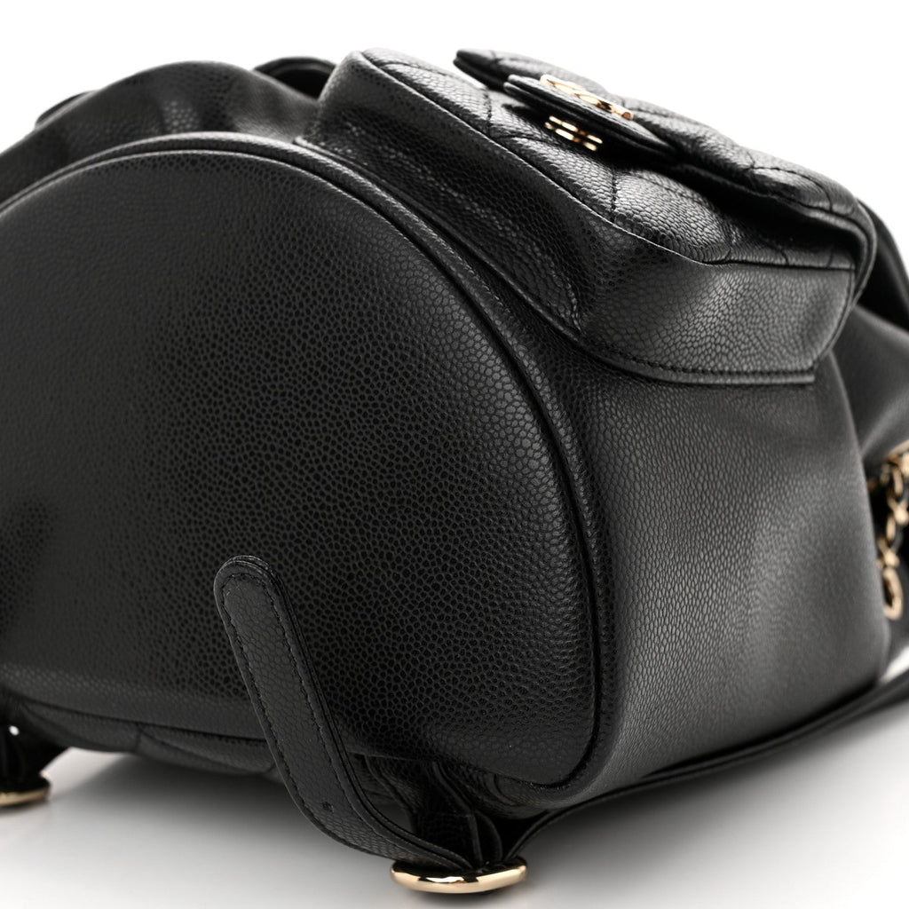 Chanel Shiny Caviar Quilted Medium Duma Pockets Drawstring Backpack Black