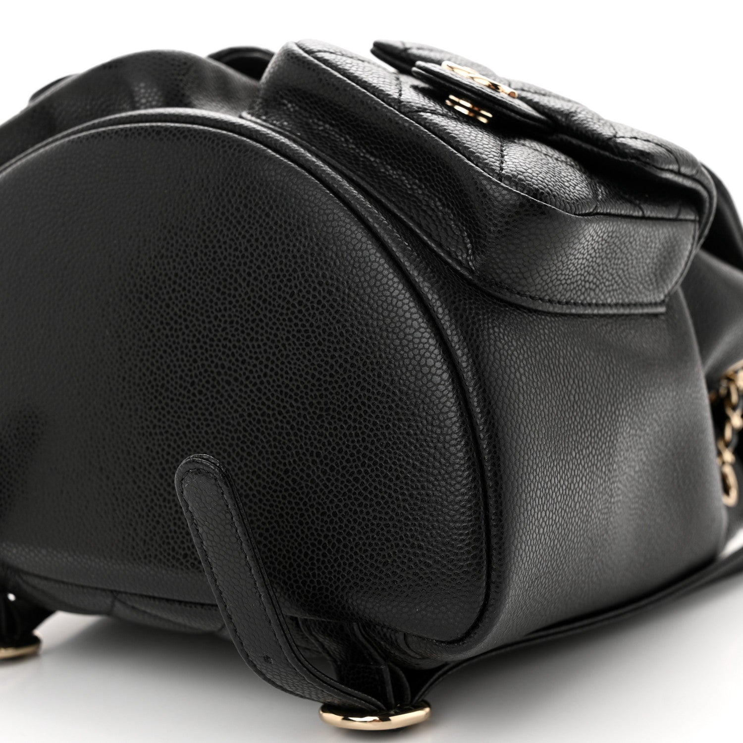 Chanel Shiny Caviar Quilted Medium Duma Pockets Drawstring Backpack Black