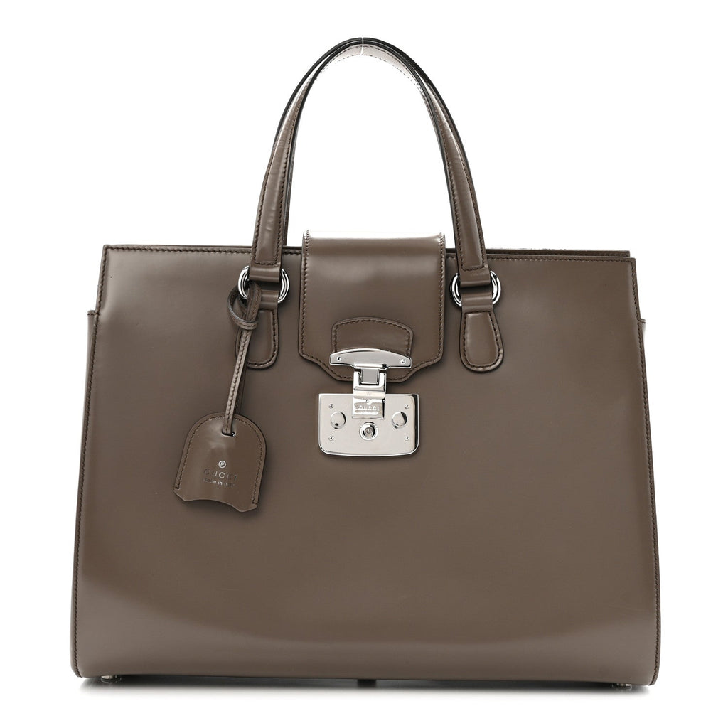 Gucci Regent Calfskin Large Lady Lock Flap Top Handle Bag Grey