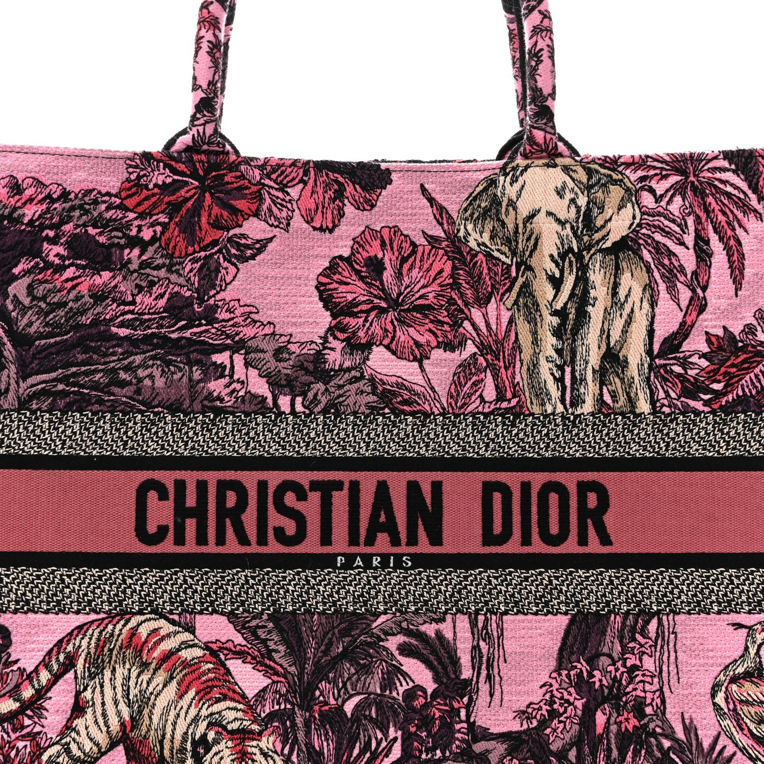 Christian Dior Canvas Embroidered Large Toile de Jouy Voyage Book Tote Fuchsia Multicolor