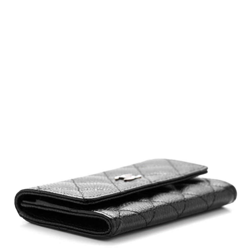Caviar Quilted Flap Card Holder Black