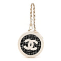 Chanel Tweed Quilted Round Filigree Pouch With Chain White Black