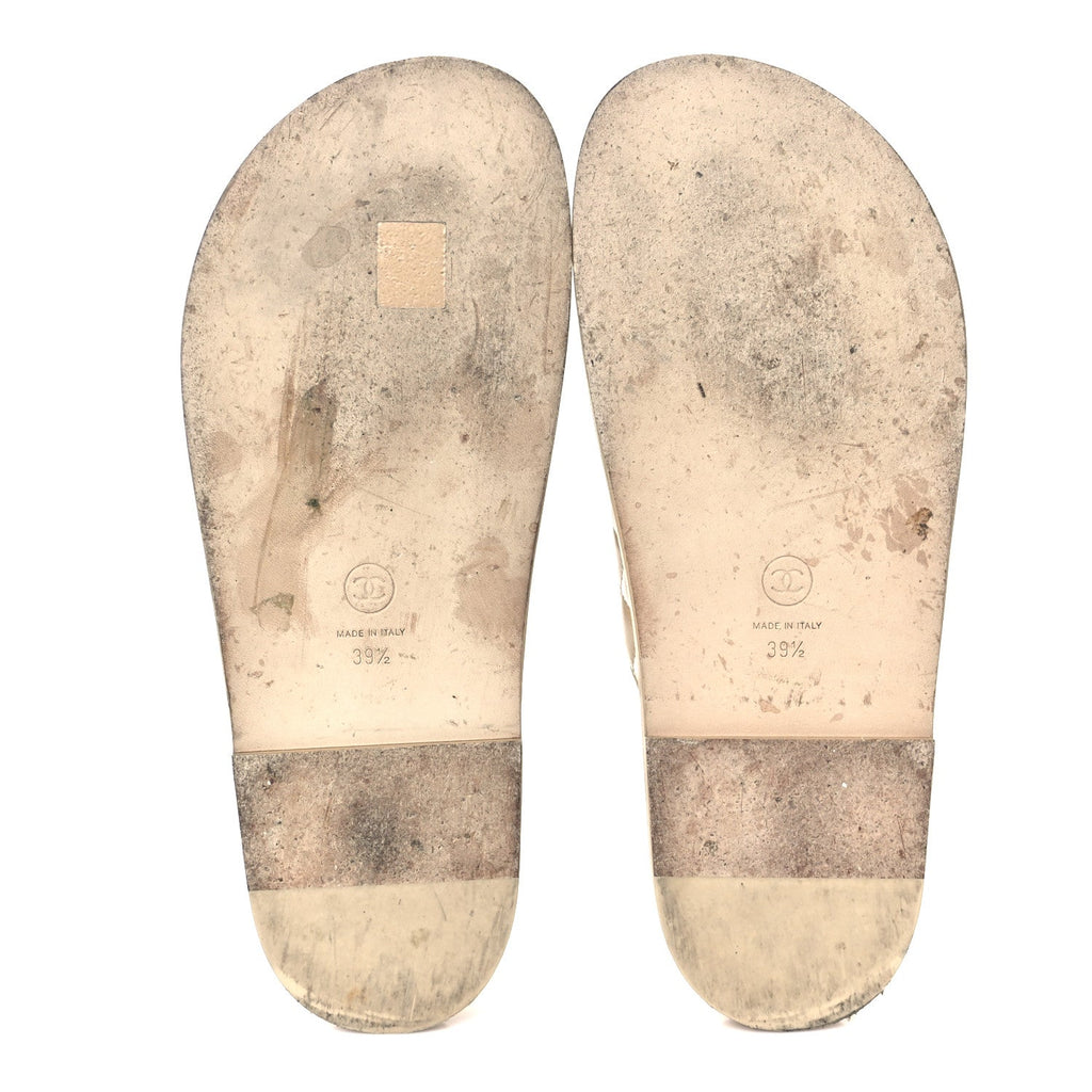 Lambskin Quilted Velcro Dad Chain CC Slide Sandals 39.5 Beige