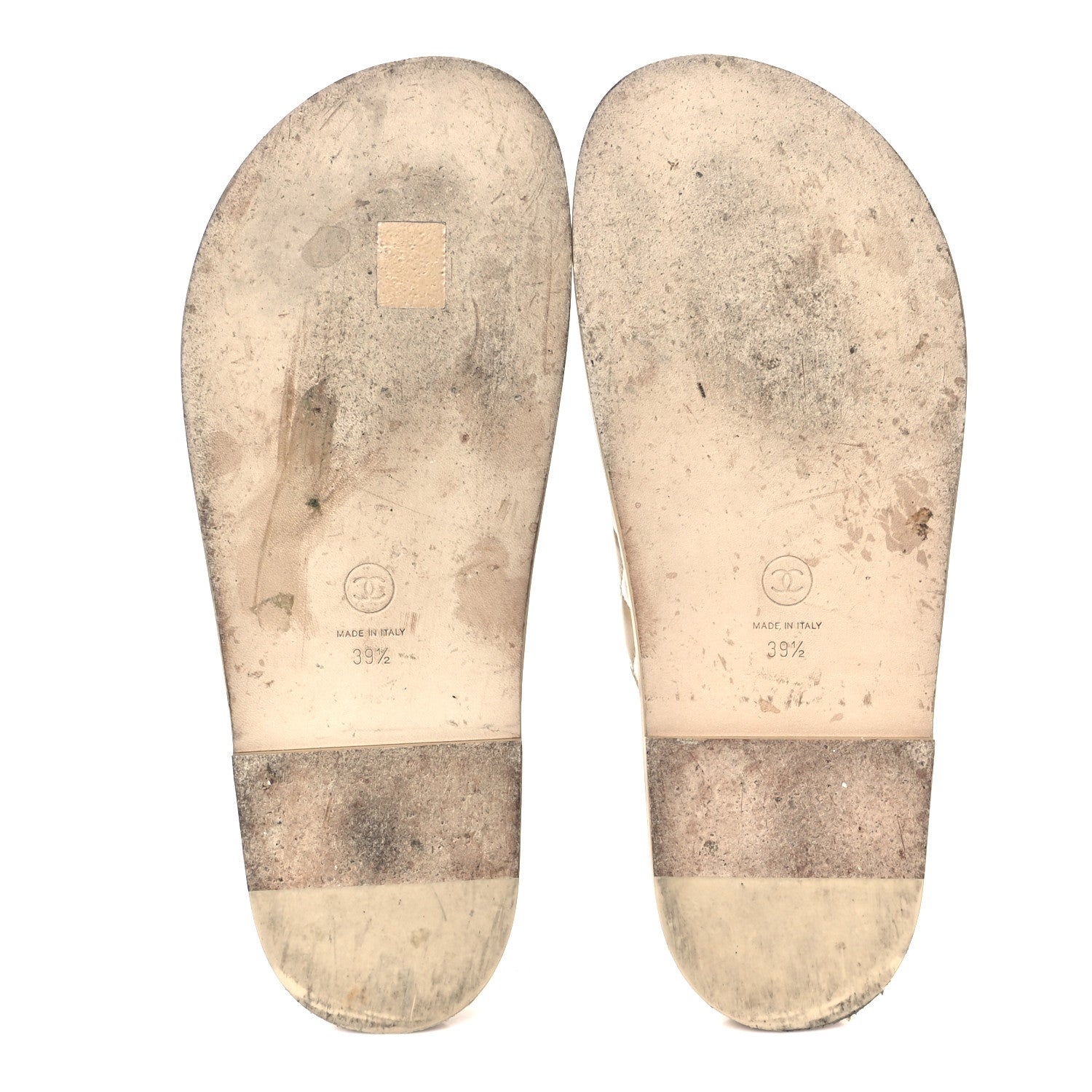 Lambskin Quilted Velcro Dad Chain CC Slide Sandals 39.5 Beige