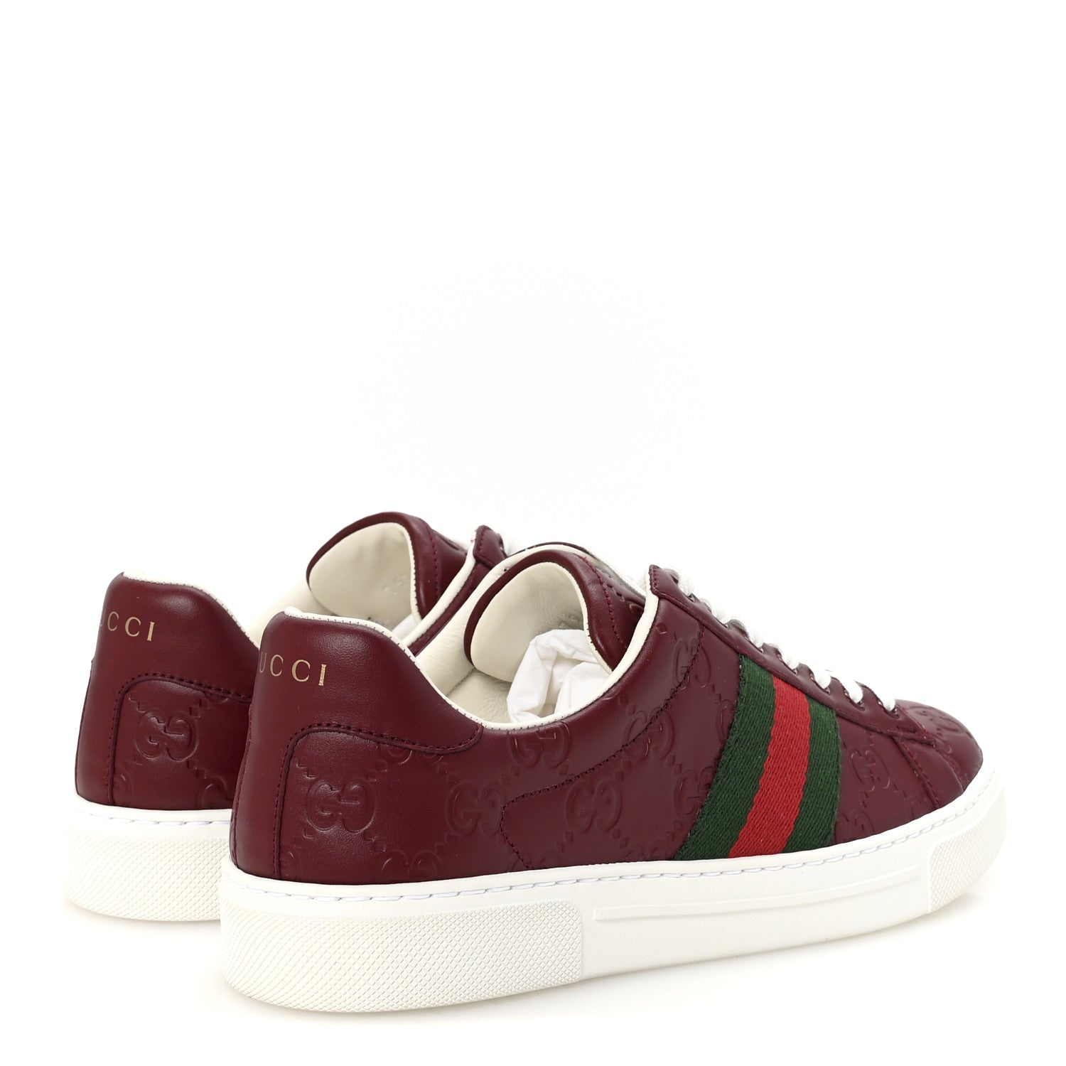 Gucci Calfskin GG Embossed Web Mens Ace Sneakers  36.5 Ancora Red