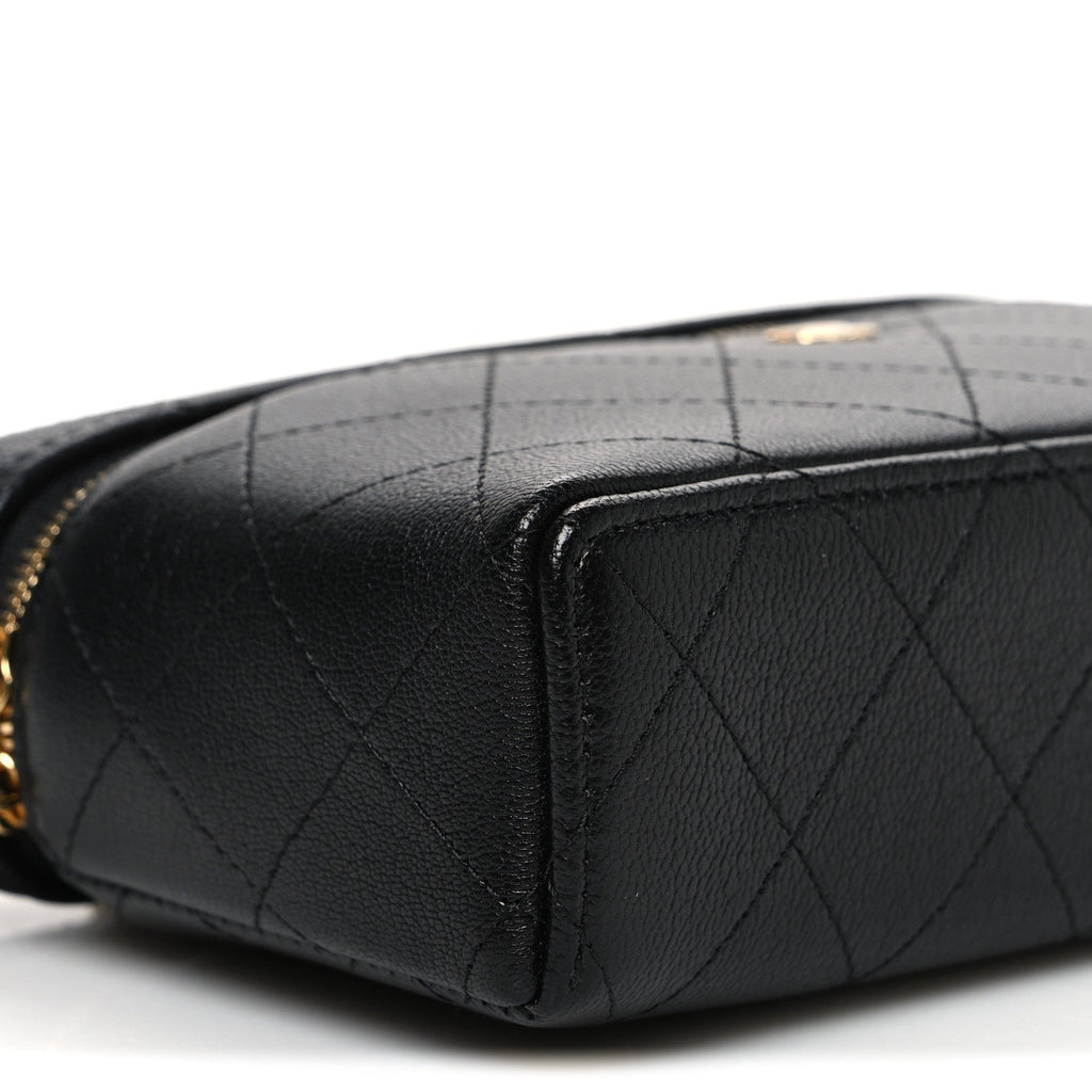 Chanel Goatskin Quilted Top Handle Slim Vanity With Chain Black