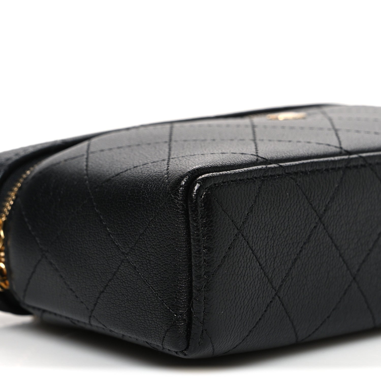 Chanel Goatskin Quilted Top Handle Slim Vanity With Chain Black