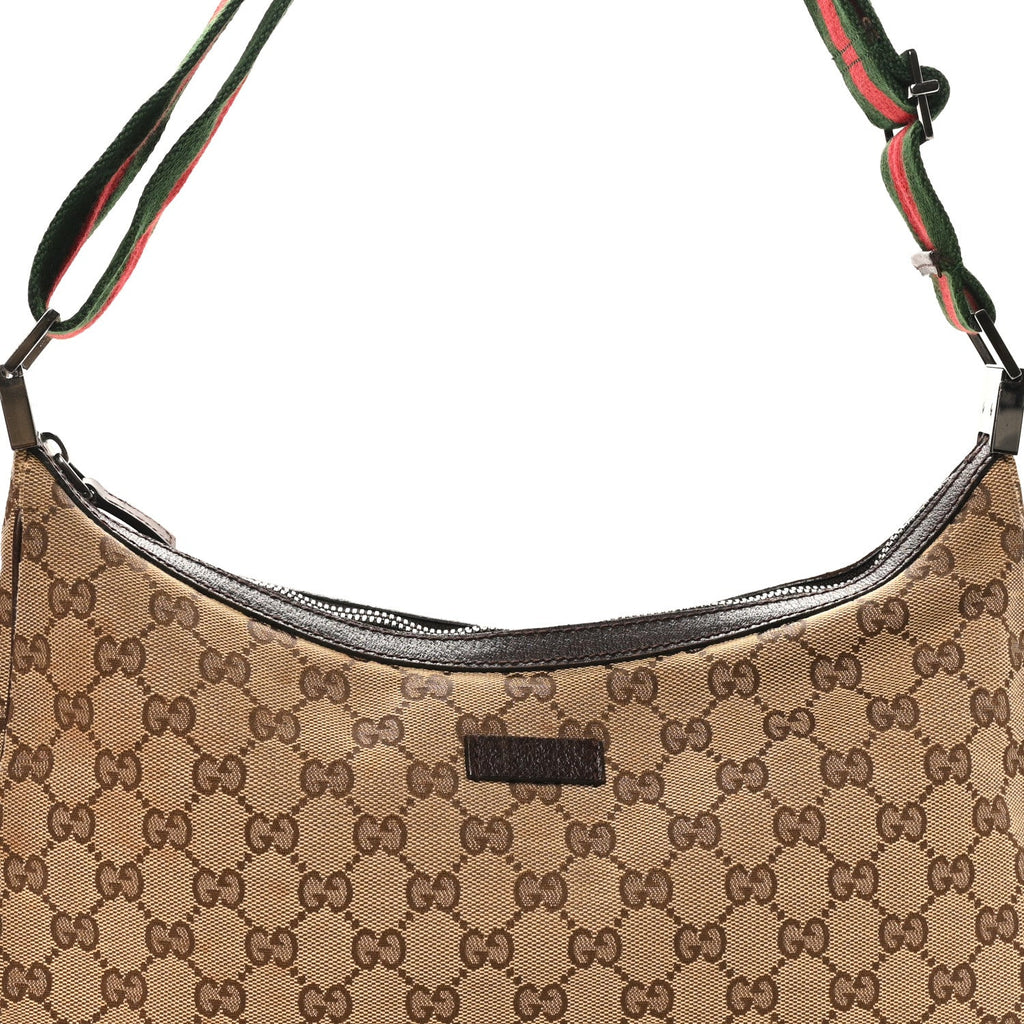 Gucci Monogram Web Medium Half Moon Hobo Dark Brown