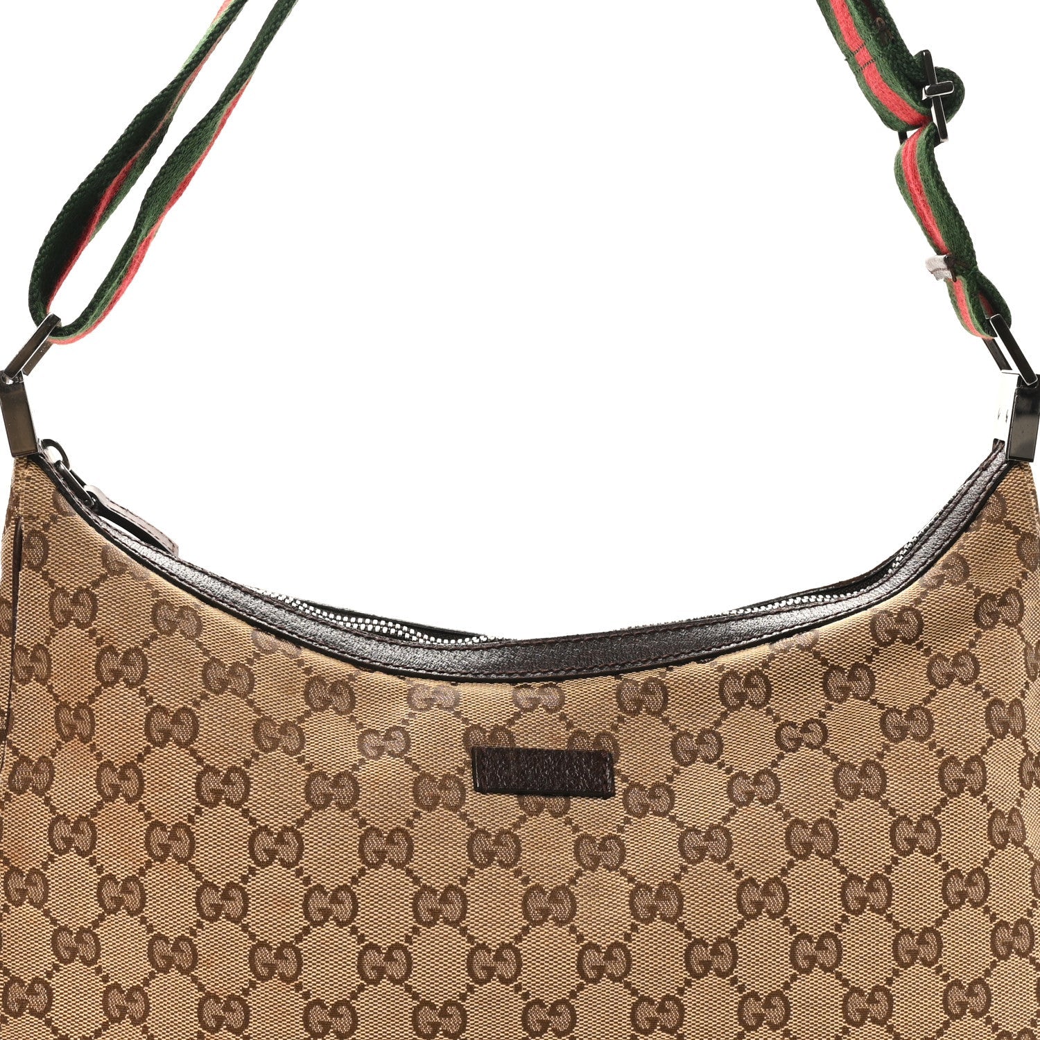 Gucci Monogram Web Medium Half Moon Hobo Dark Brown