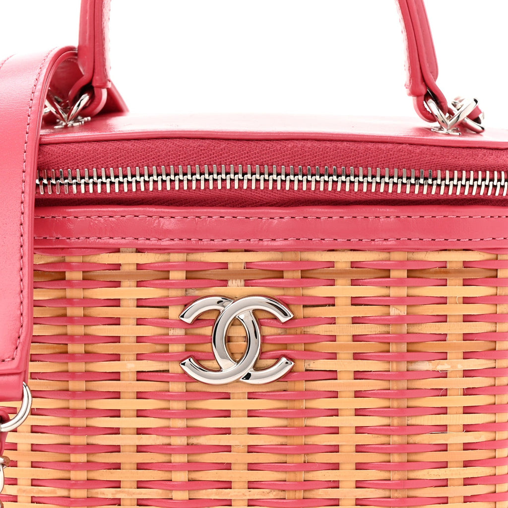 Chanel Calfskin Raffia Small Take Away Vanity Case Bag Pink Beige