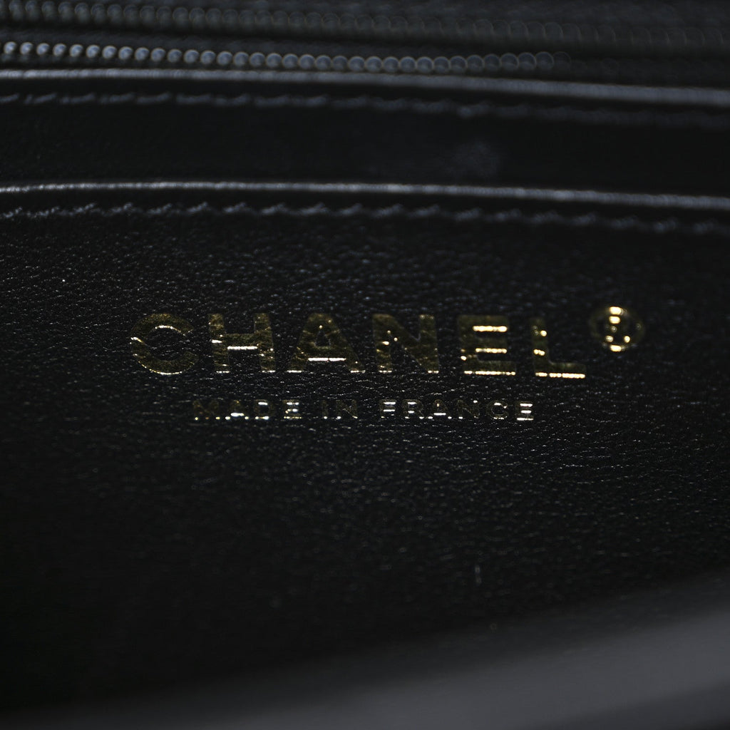 Chanel Shiny Calfskin Quilted CC Handle Vanity Flap Bag Black