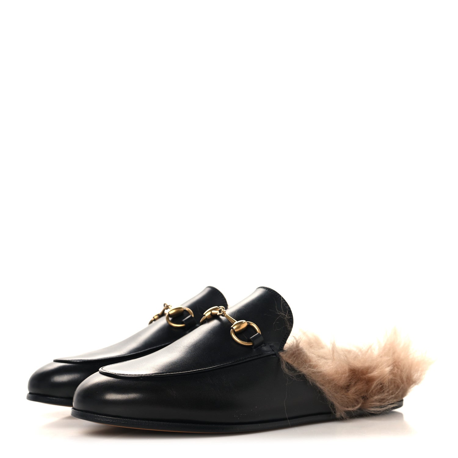 Gucci Calfskin Fur Womens Princetown Slippers 35 Black