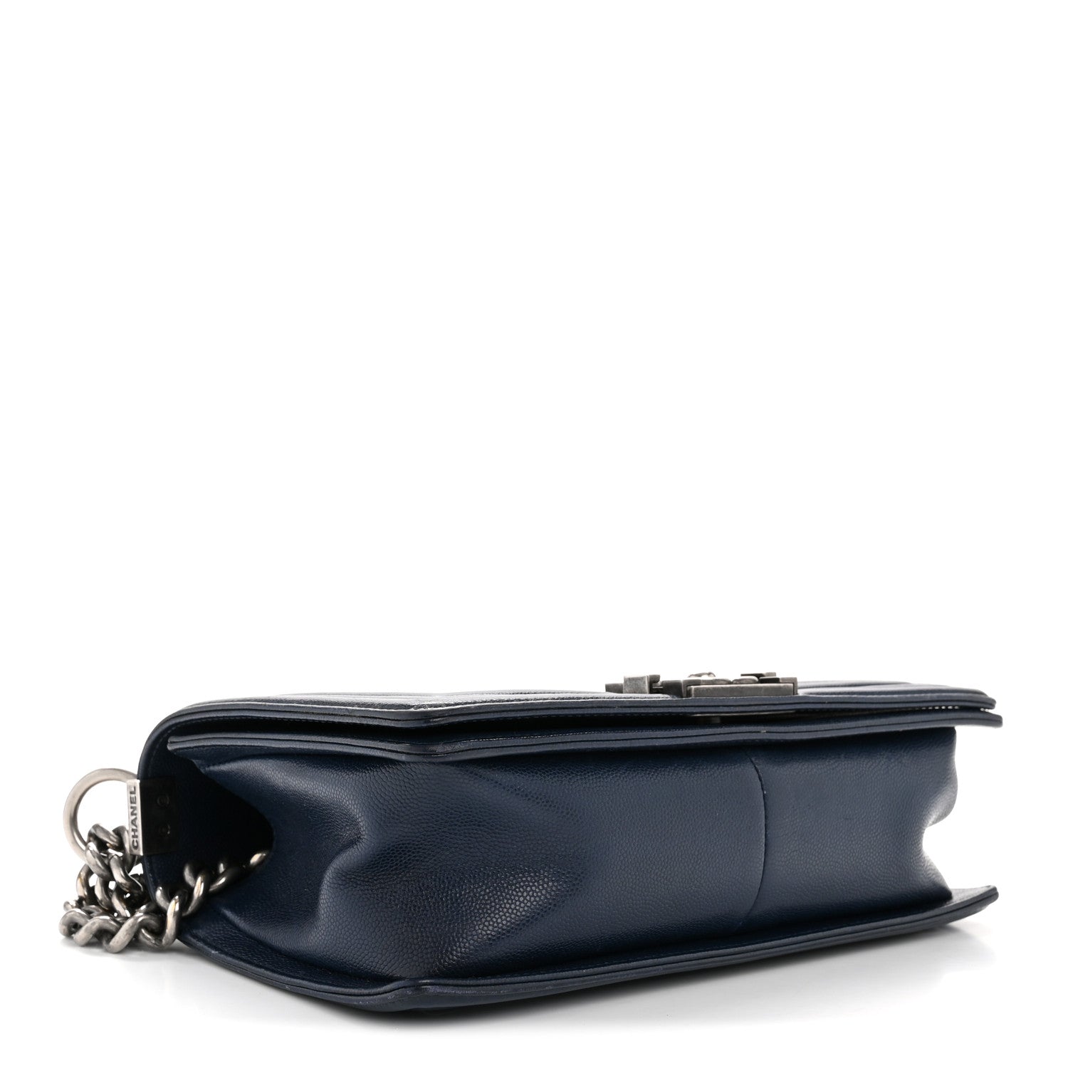 Chanel Caviar Chevron Quilted Medium Boy Flap Navy