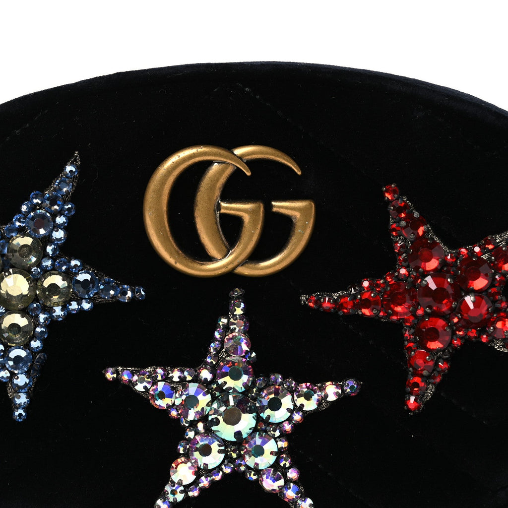 Gucci Velvet Matelasse Crystal Star GG Marmont Belt Bag 75 30 Black