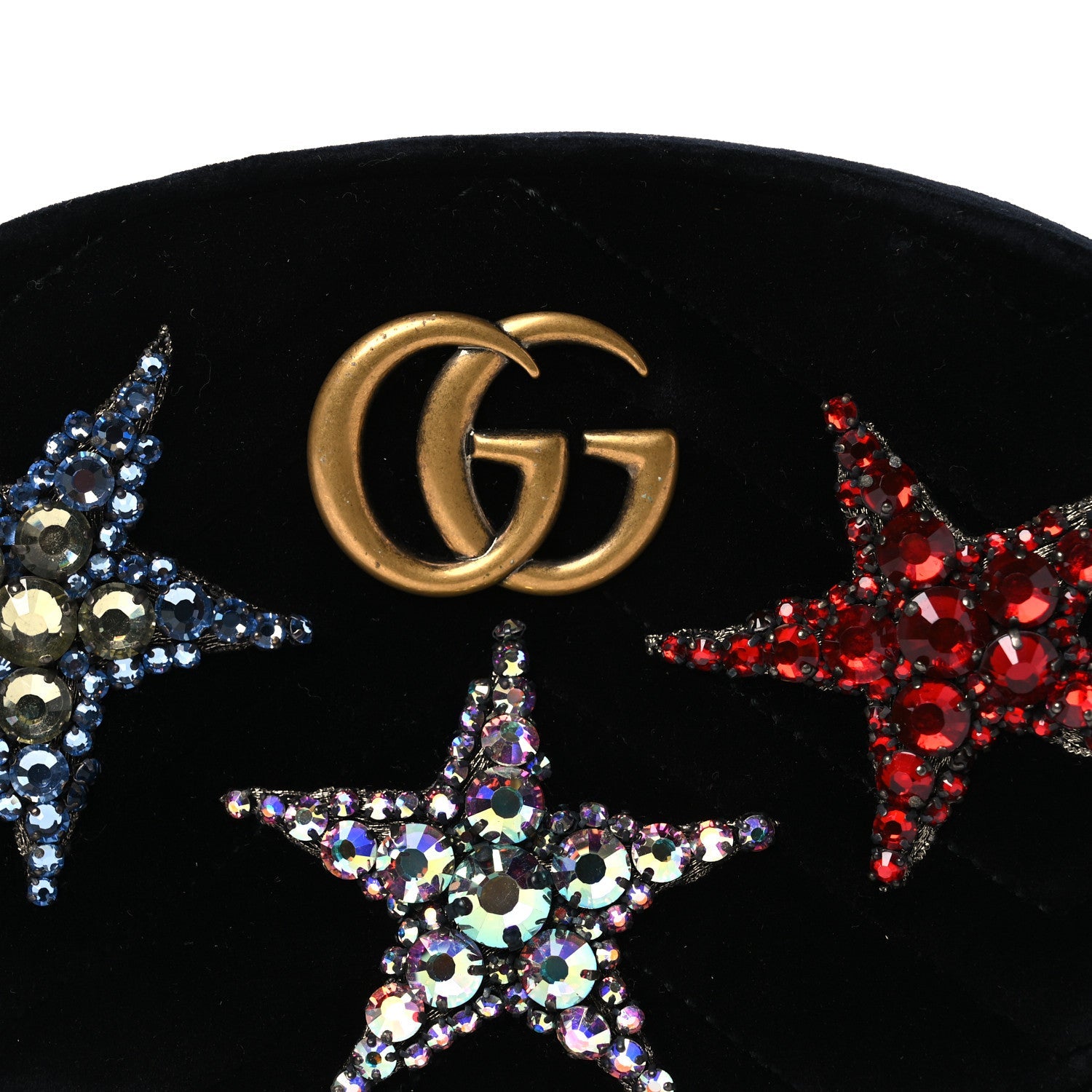 Gucci Velvet Matelasse Crystal Star GG Marmont Belt Bag 75 30 Black