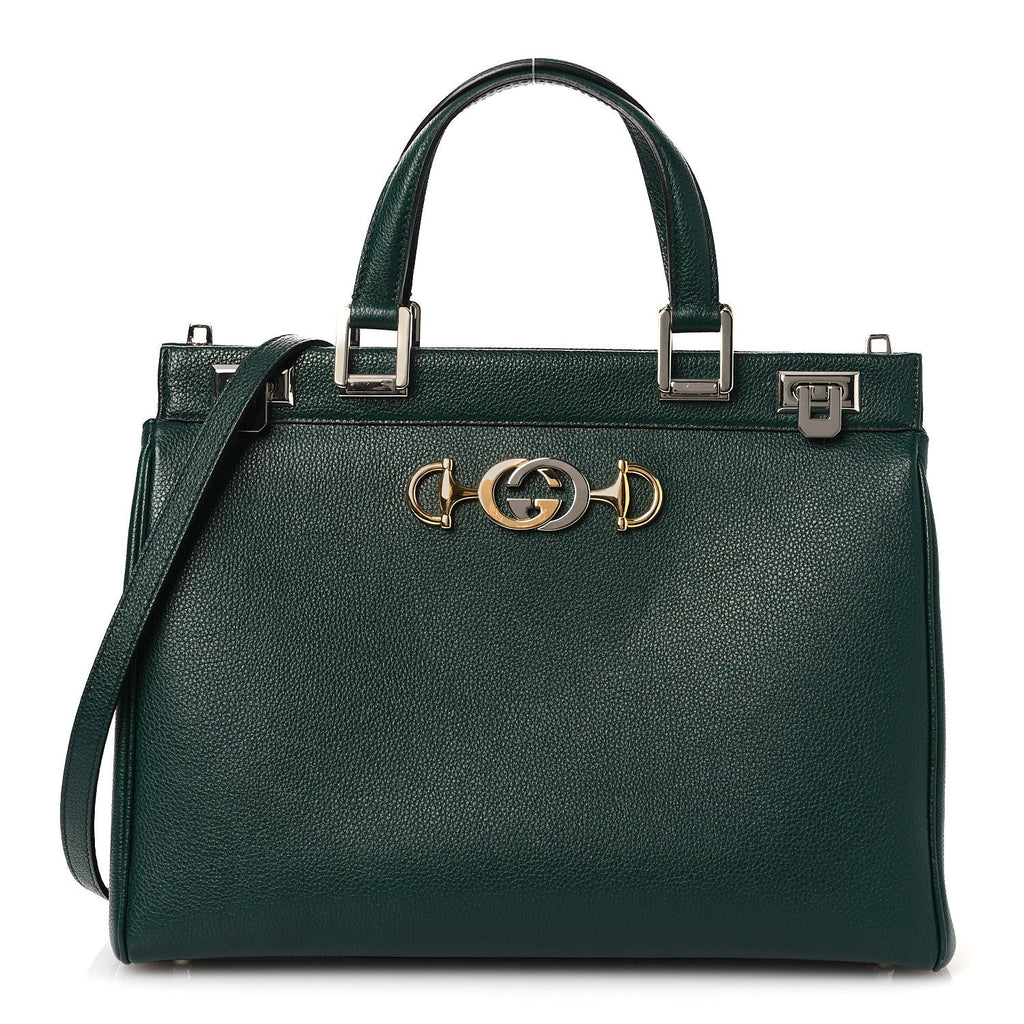 Gucci Grainy Calfskin Medium Zumi Top Handle Bag Vintage Green