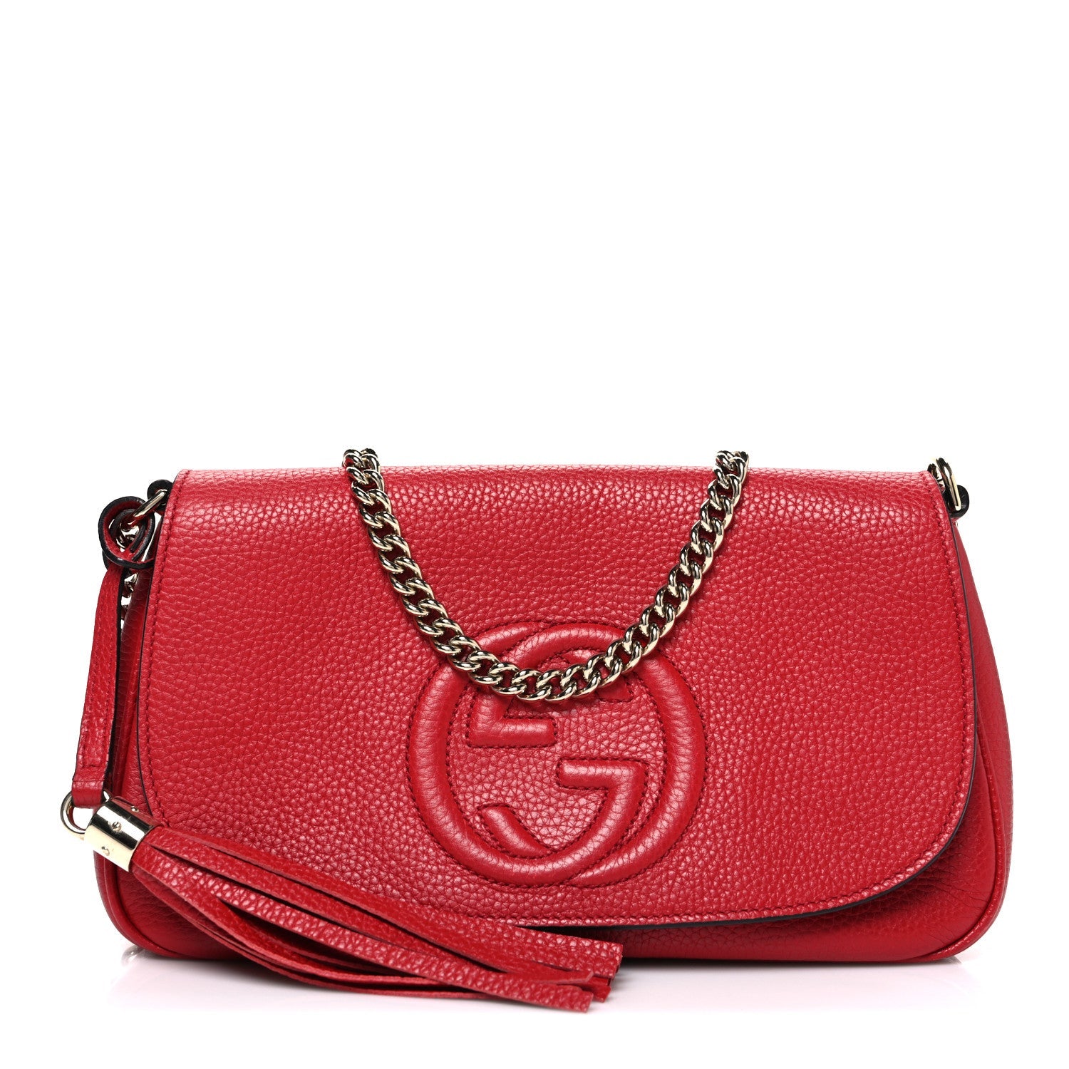 Gucci Pebbled Calfskin Medium Soho Flap Crossbody Vibrant Red
