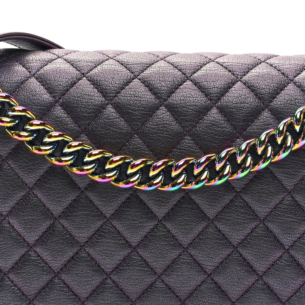 Chanel Iridescent Goatskin Quilted New Medium Boy Flap Purple