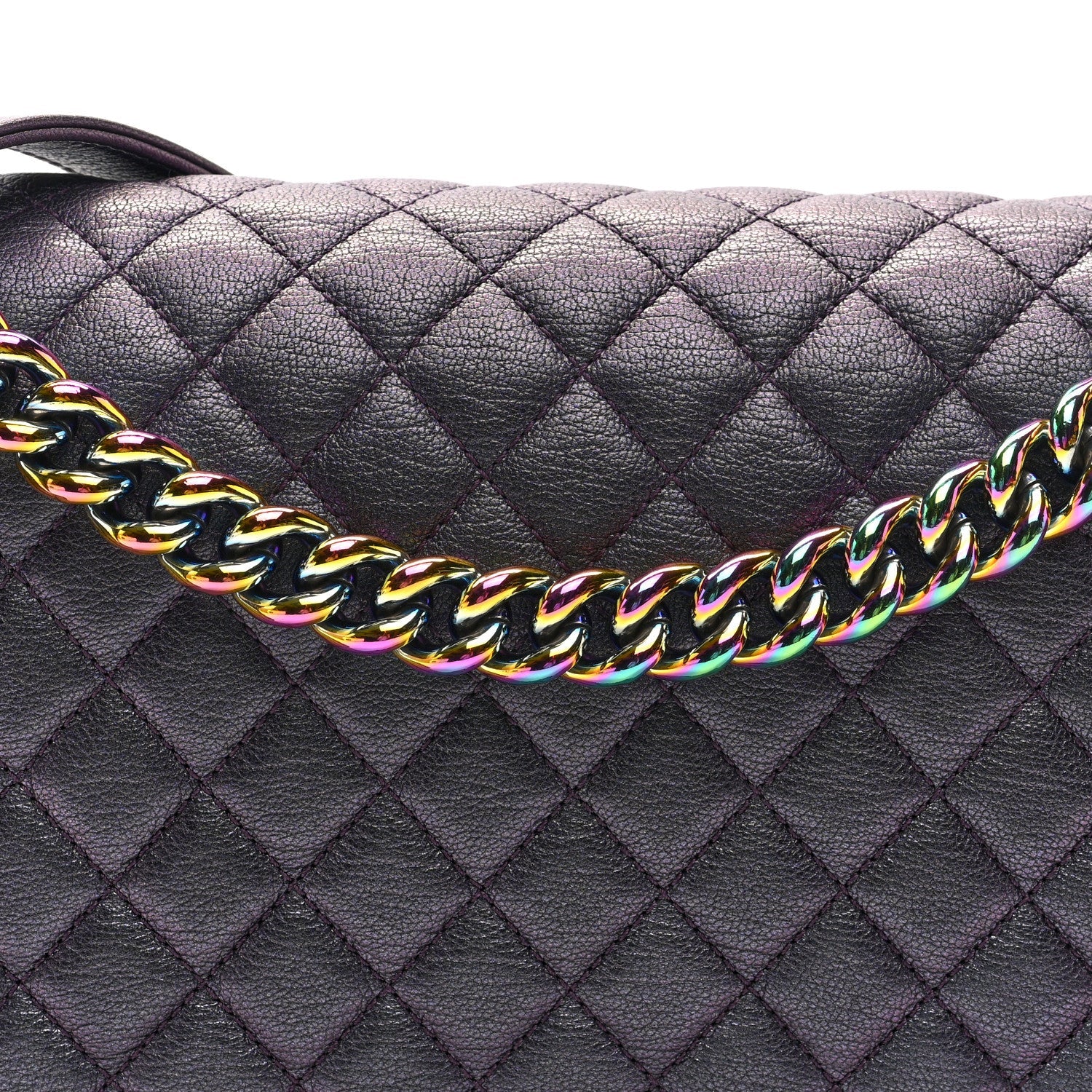 Chanel Iridescent Goatskin Quilted New Medium Boy Flap Purple