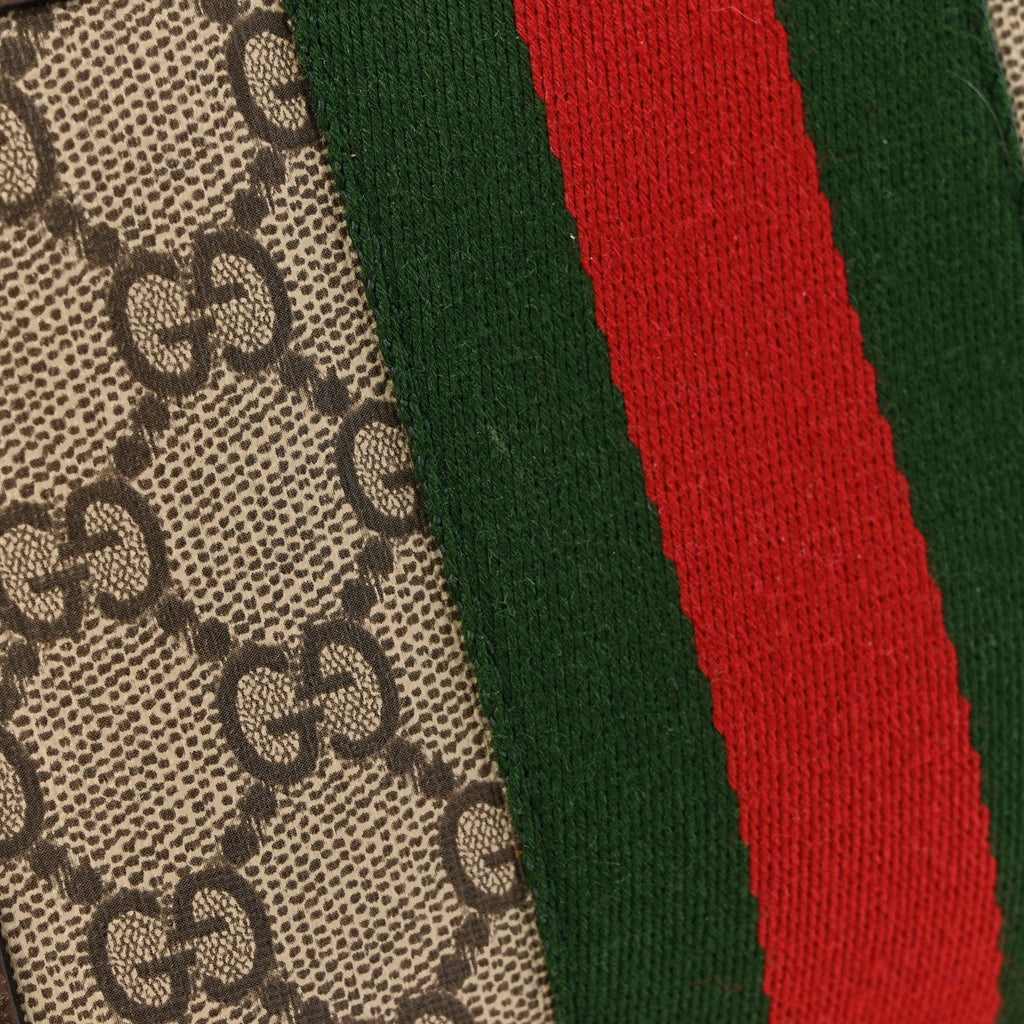 Gucci GG Supreme Monogram Textured Dollar Calfskin Web Small Ophidia Day Backpack Beige Ebony Fluorescent Fuchsia