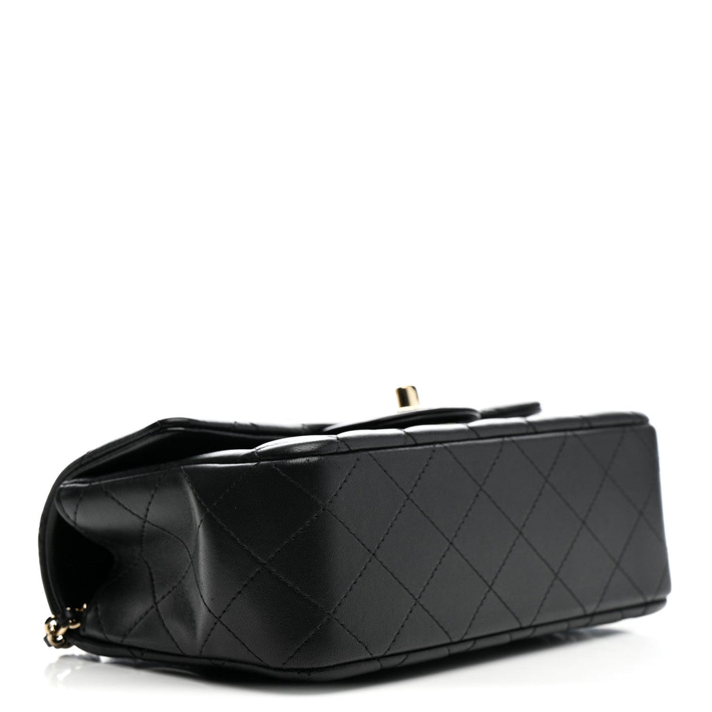 Chanel Lambskin Quilted Mini Top Handle Rectangular Flap Black