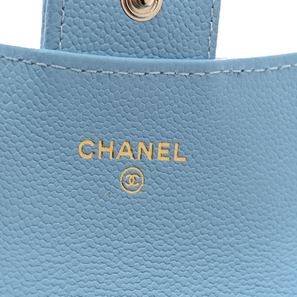 Caviar Quilted Flap Card Holder Wallet Light Blue