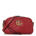 Gucci Calfskin Matelasse Small GG Marmont Chain Shoulder Bag Hibiscus Red