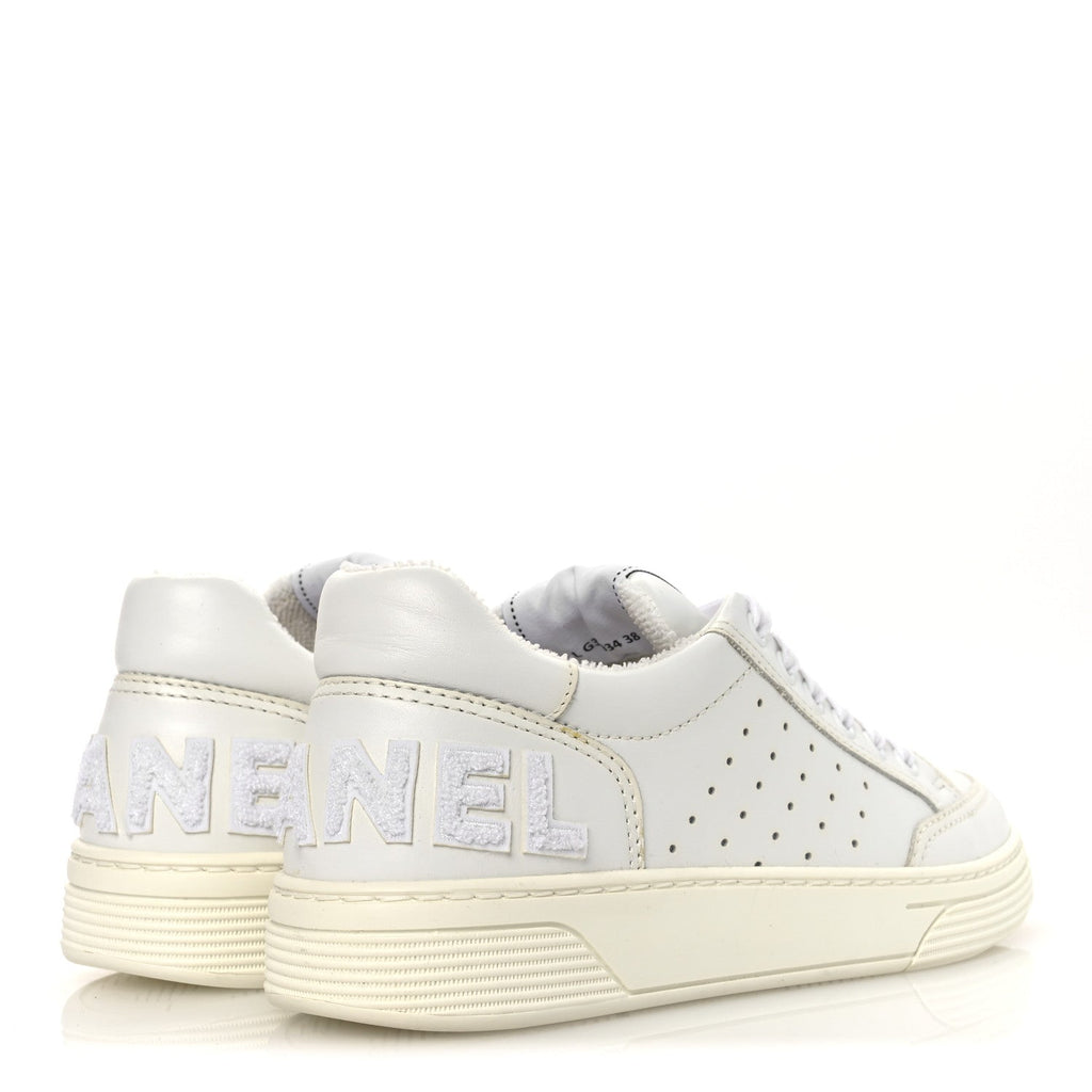 Calfskin Womens Logo Sneakers 38 White