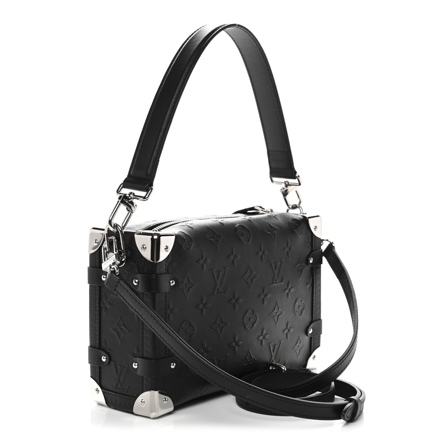 Louis Vuitton Calfskin Debossed Monogram Side Trunk Black