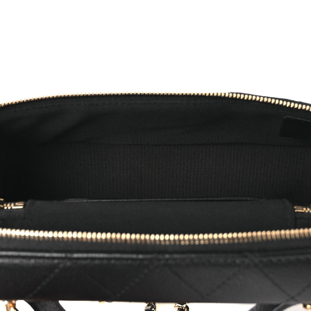 Chanel Goatskin Stitched Top Handle Slim Vanity With Chain Black