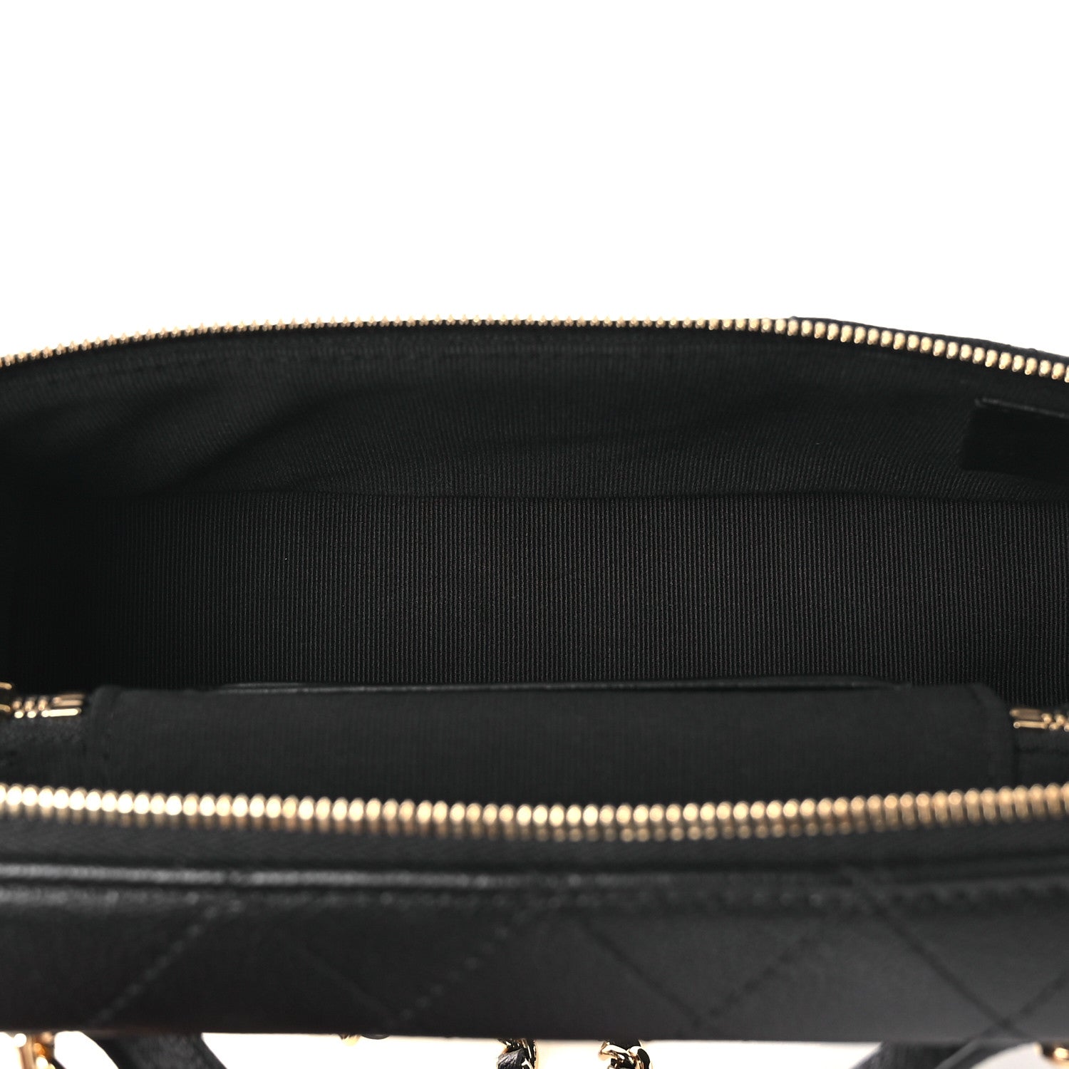 Chanel Goatskin Stitched Top Handle Slim Vanity With Chain Black