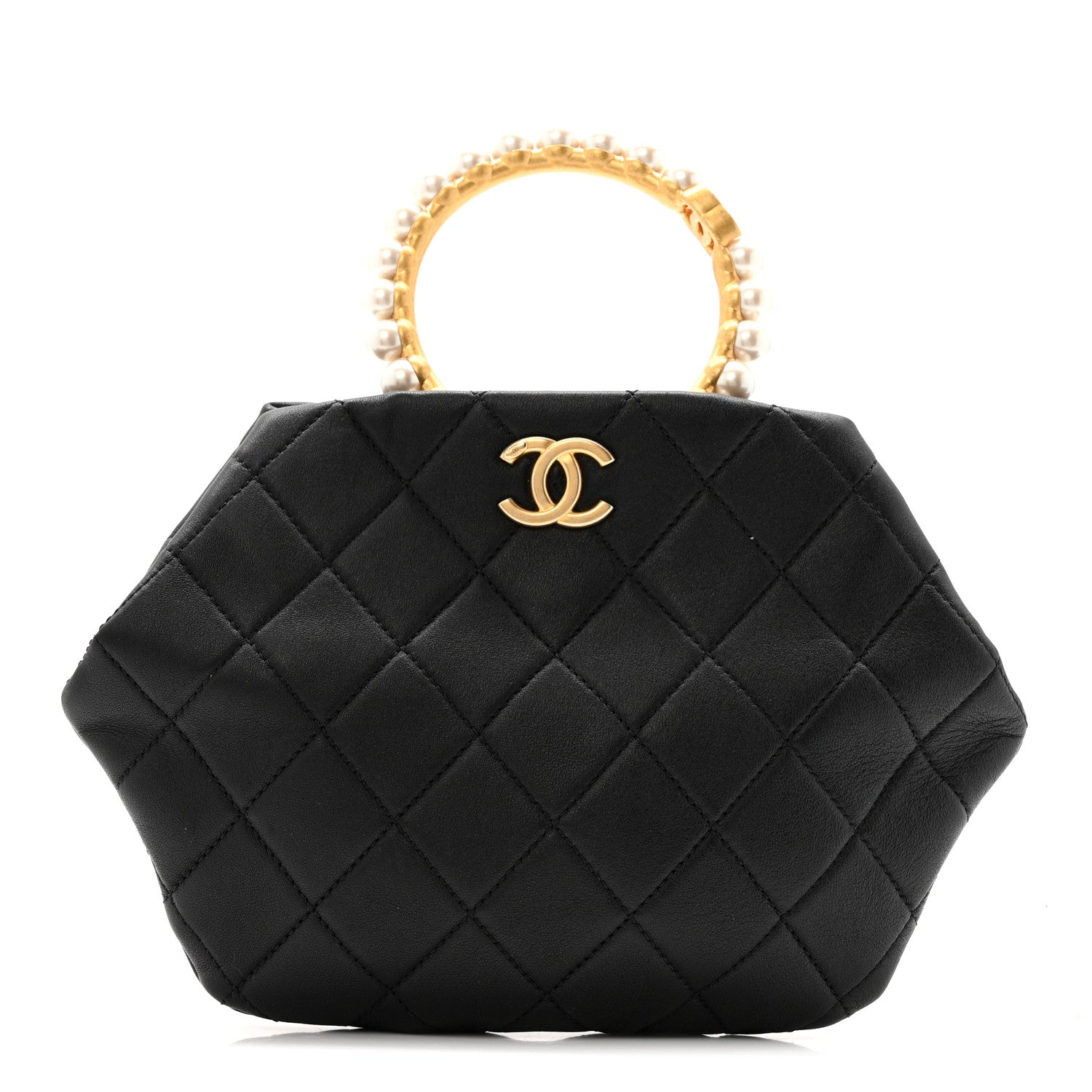 Chanel Lambskin Quilted Pearl Crown Clutch Bag Black