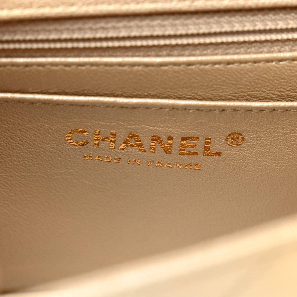 Chanel Metallic Goatskin Quilted Mini Rectangular Flap Gold