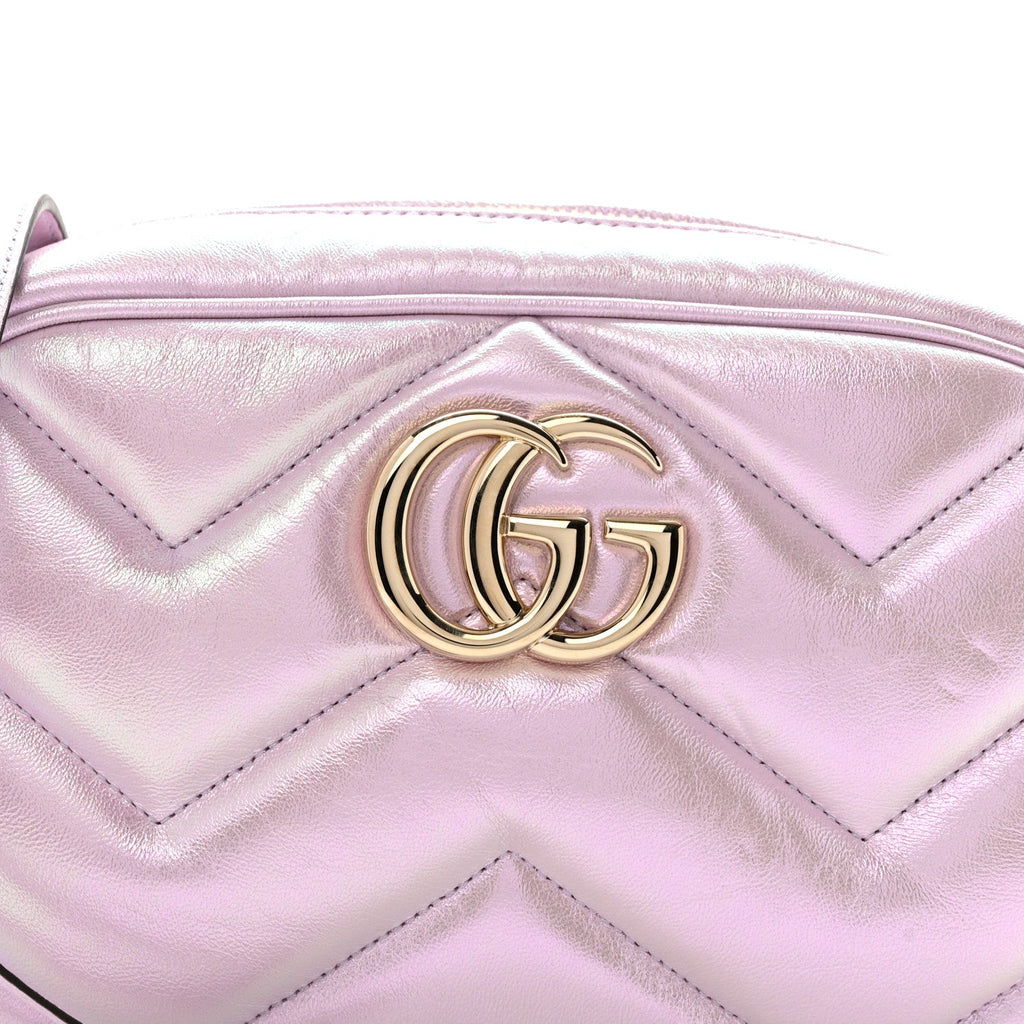 Gucci Iridescent Nappa Chevron Matelasse Small GG Marmont Chain Shoulder Bag Iridescent Escape Pink