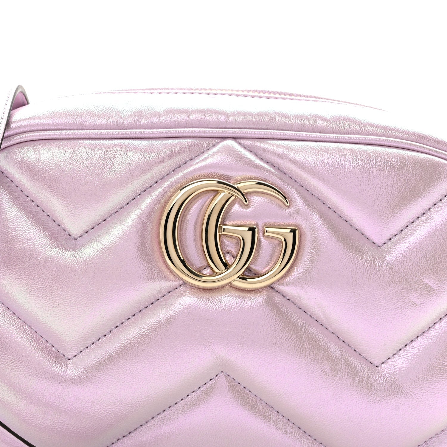 Gucci Iridescent Nappa Chevron Matelasse Small GG Marmont Chain Shoulder Bag Iridescent Escape Pink