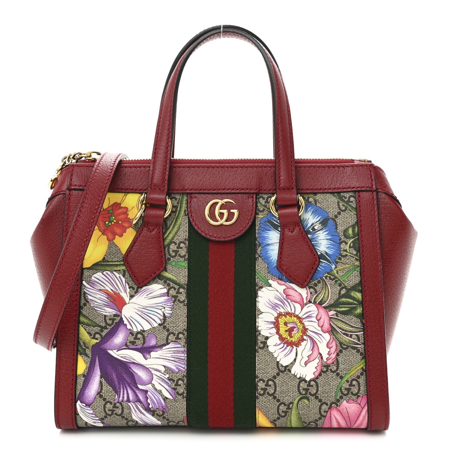 Gucci GG Supreme Monogram Flora Web Small Ophidia Tote Bag Red