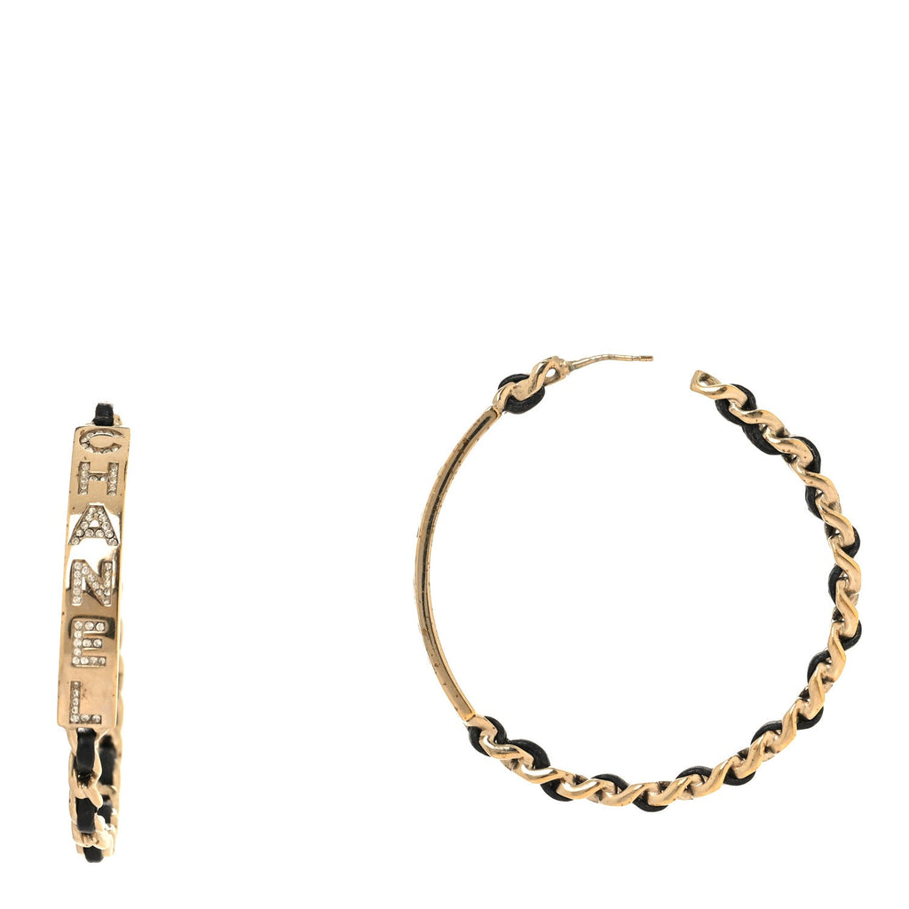 Metal Lambskin Crystal Sergeant Chanel Hoop Earrings Gold