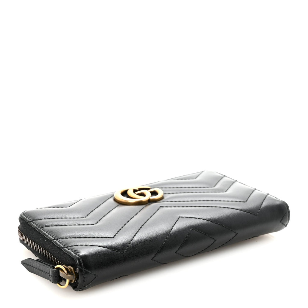 Gucci Calfskin Matelasse GG Marmont Zip Around Wallet Black