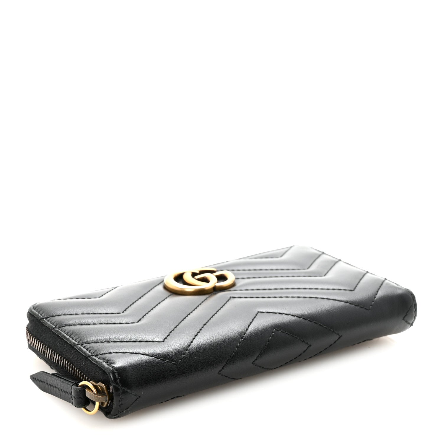 Gucci Calfskin Matelasse GG Marmont Zip Around Wallet Black